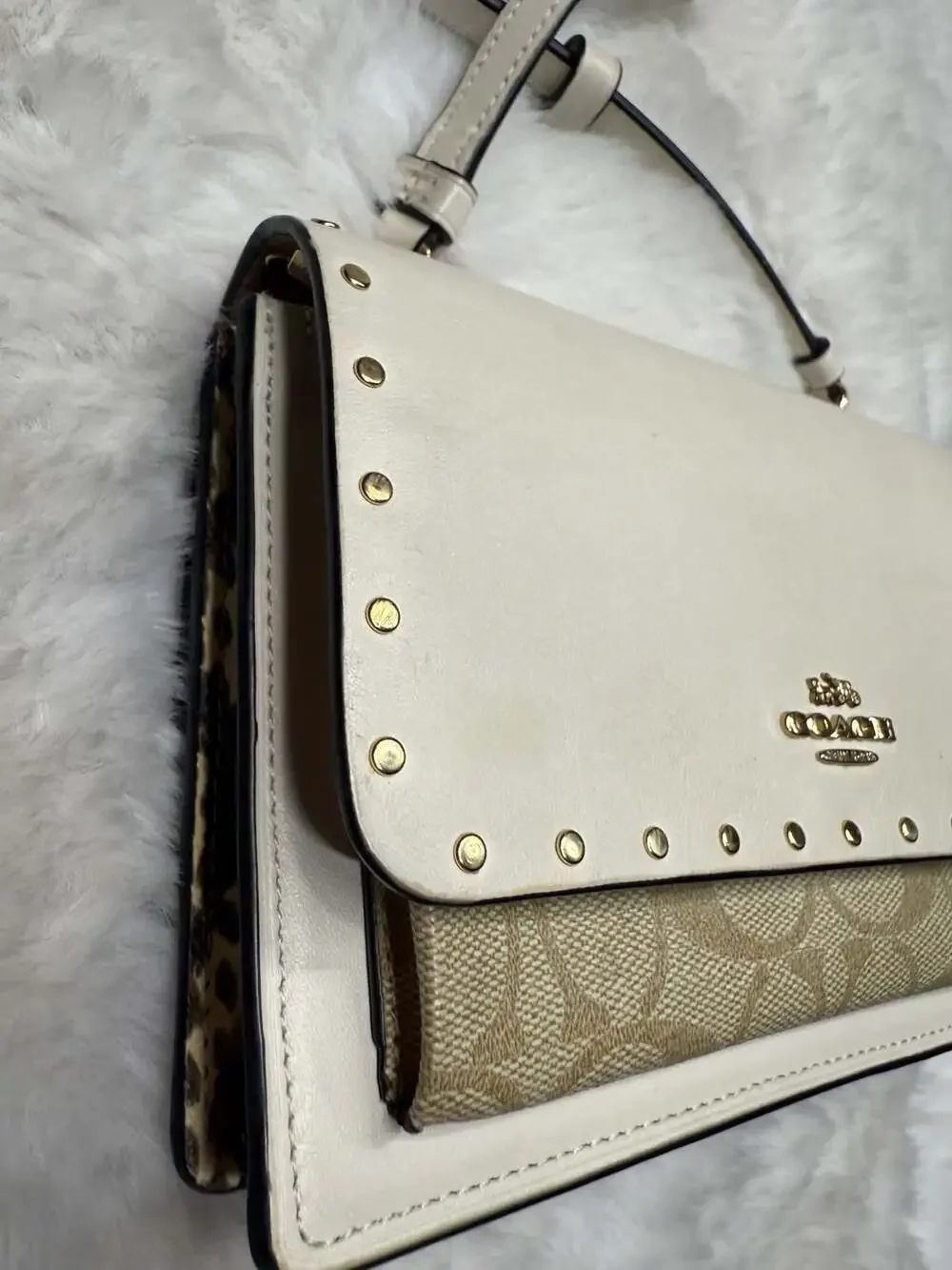 Coach Klare Crossbody Bag in Chalk White Leather with Signature Canvas and Snake